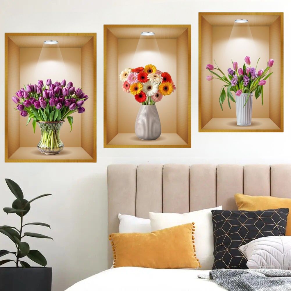 Set of 3 Pcs 3D Wallpaper Sticker Sheets – Decorative Wall Panels for Home & Office Décor