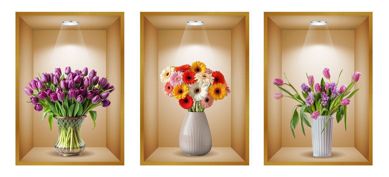 Set of 3 Pcs 3D Wallpaper Sticker Sheets – Decorative Wall Panels for Home & Office Décor