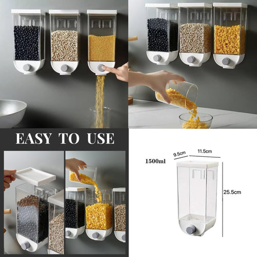 1.5kg Transparent Cereal Dispenser – Wall-mounted Cereal & Grain Storage Container