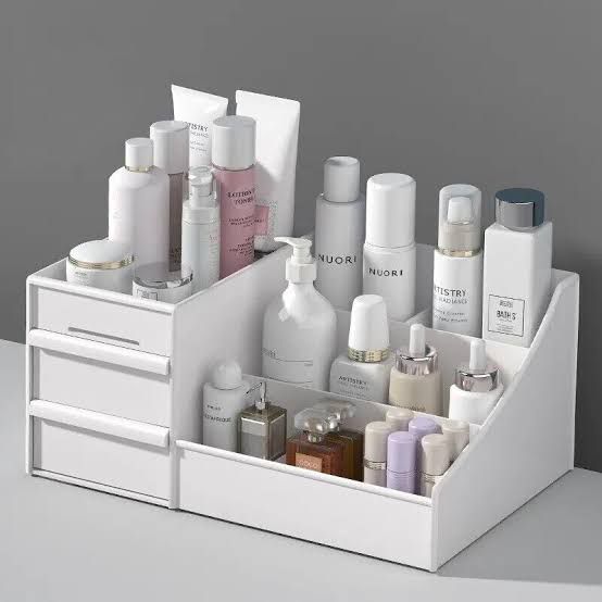 Cosmetic Organizer Box – 2 Drawer 9 Slot Plastic Makeup Storage Case (Random Colour)