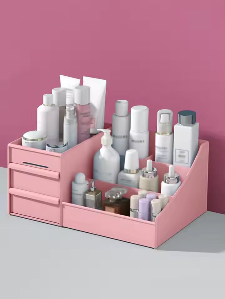 Cosmetic Organizer Box – 2 Drawer 9 Slot Plastic Makeup Storage Case (Random Colour)
