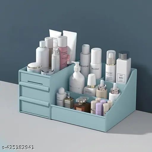 Cosmetic Organizer Box – 2 Drawer 9 Slot Plastic Makeup Storage Case (Random Colour)