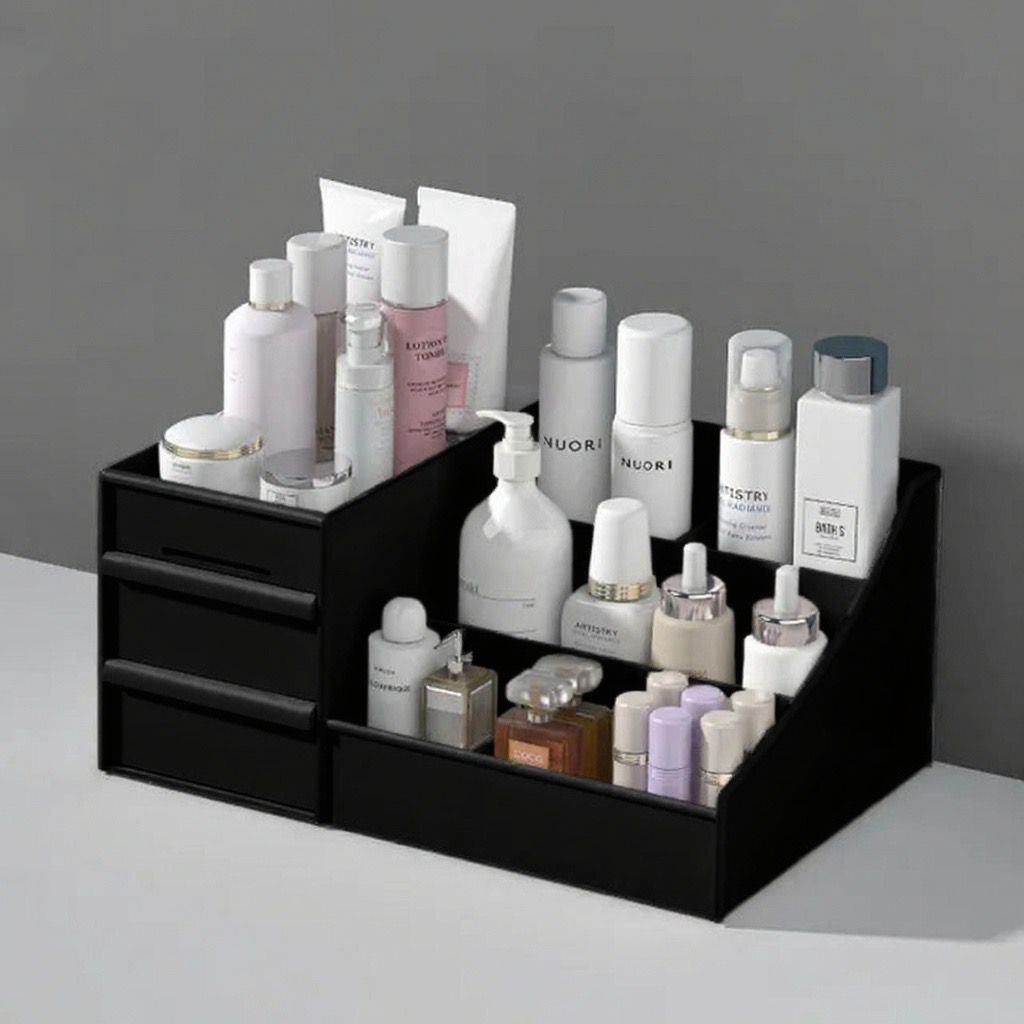 Cosmetic Organizer Box – 2 Drawer 9 Slot Plastic Makeup Storage Case (Random Colour)