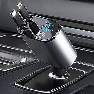 120W 4-in-1 Retractable Car Charger – Super Fast Multi Cable Car Phone Charger Adapter