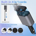 120W 4-in-1 Retractable Car Charger – Super Fast Multi Cable Car Phone Charger Adapter