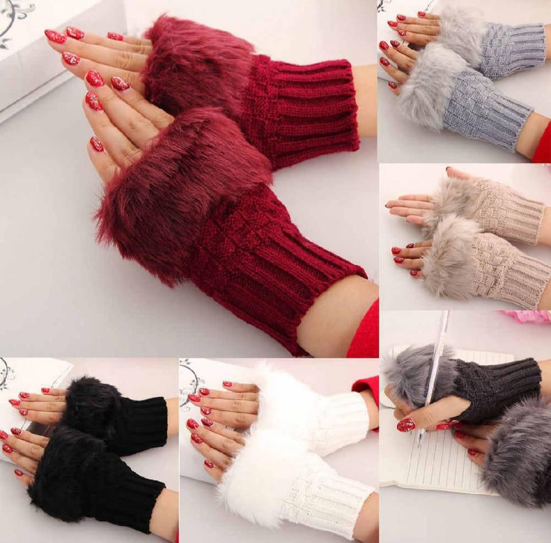 Half Winter Furr Gloves – Soft Warm Furry Half Finger Gloves for Winter (Random Colors)