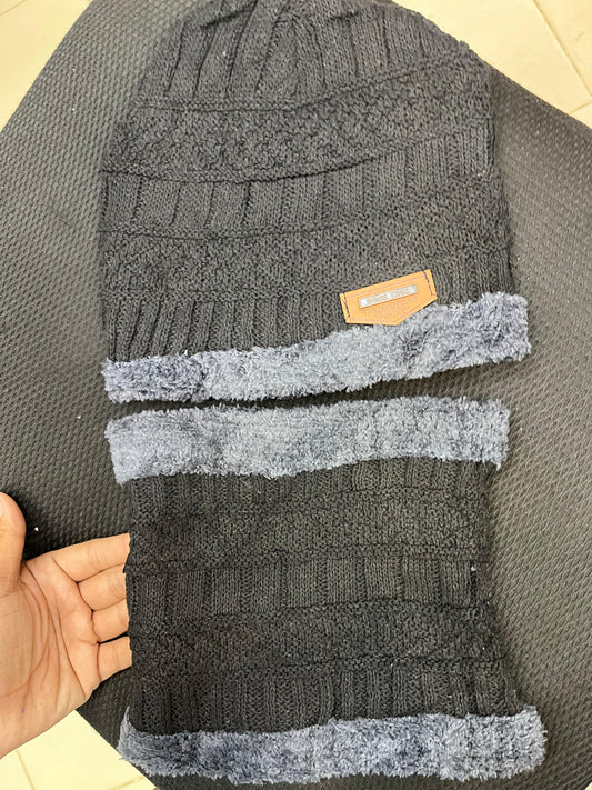 Premium Winter Cap with Neck Muffler – Soft Woolen Beanie & Neck Warmer Set for Extreme Cold