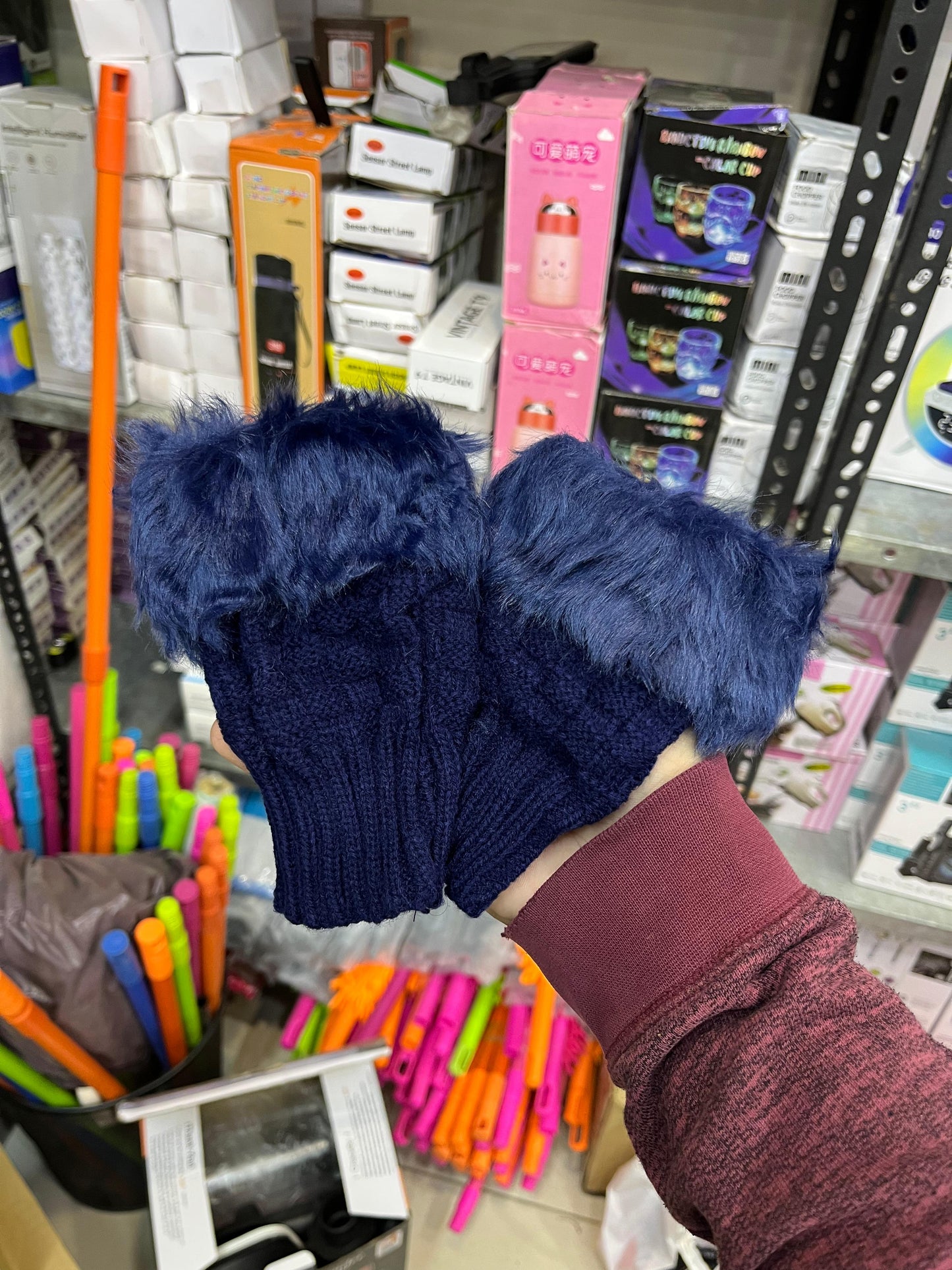 Half Winter Furr Gloves – Soft Warm Furry Half Finger Gloves for Winter (Random Colors)