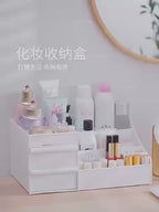 Cosmetic Organizer Box – 2 Drawer 9 Slot Plastic Makeup Storage Case (Random Colour)